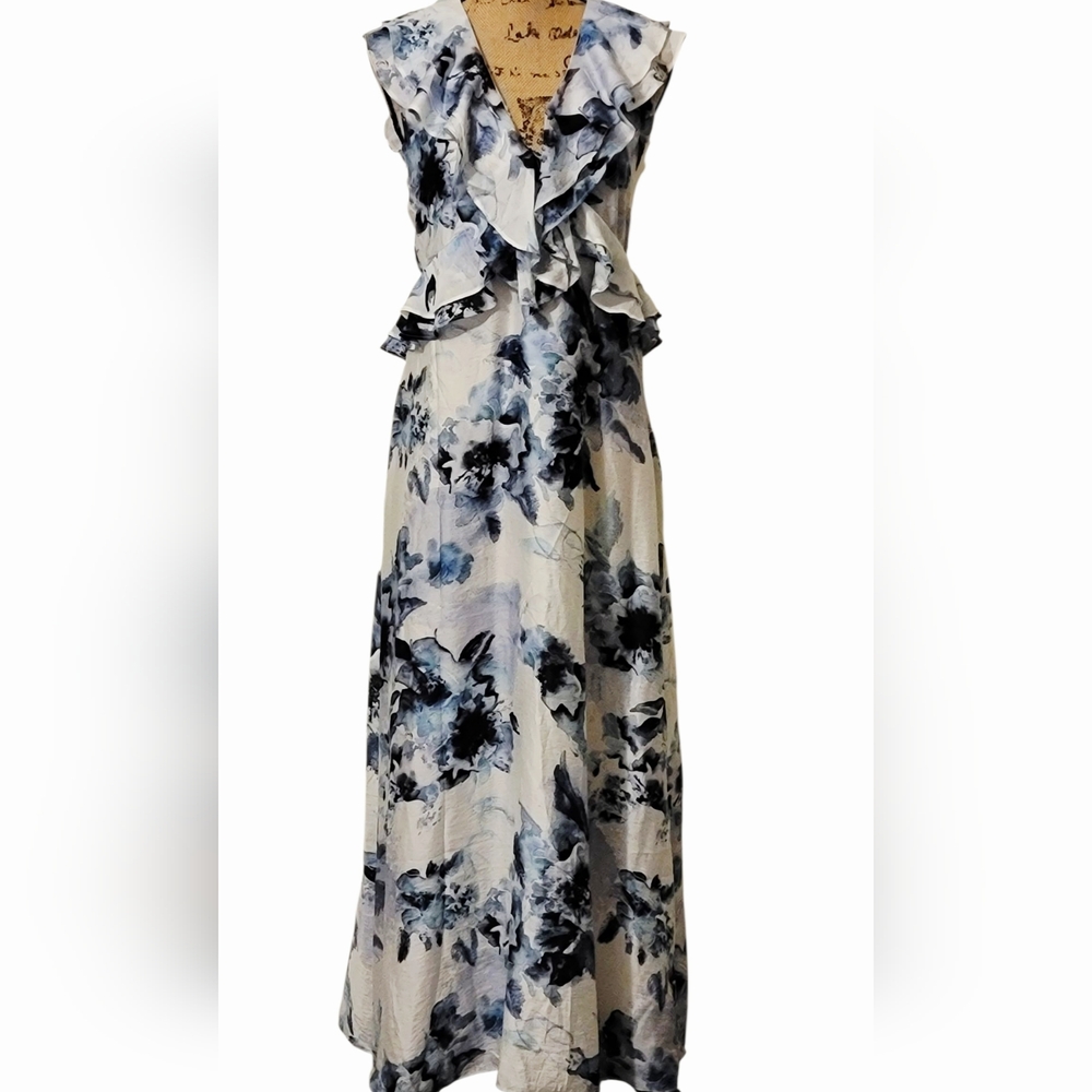 H&M Bohemian Floral Ruffle Tie Garden Zip Maxi Dress